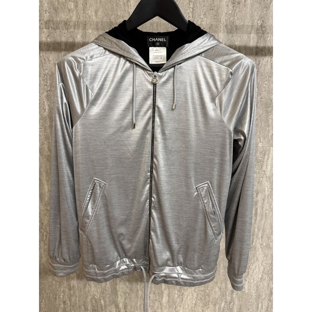 Chanel Silver Hooded Jacket Size 36 Polyester & Modal Italy